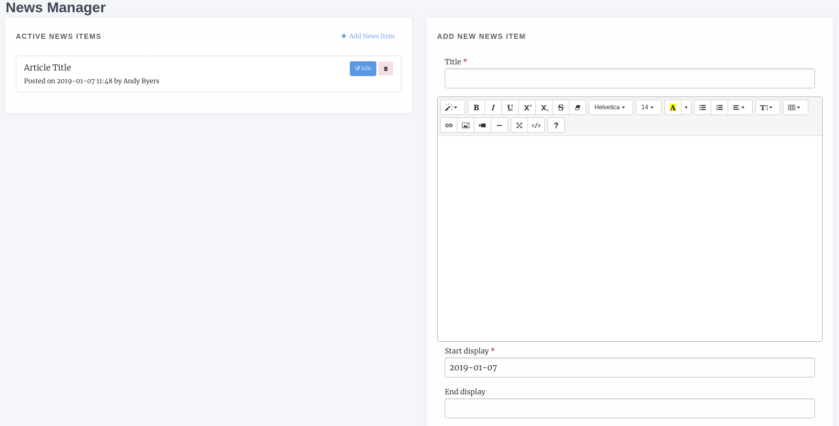 News Manager interface