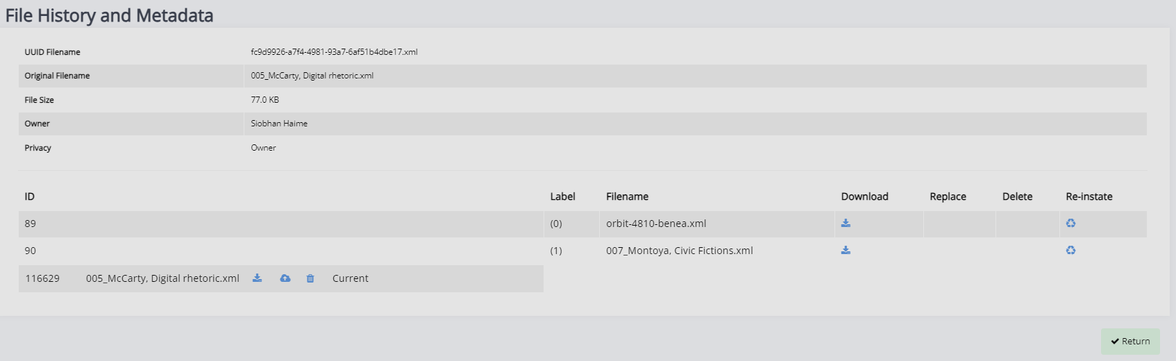 The ‘Edit typeset file’ page.